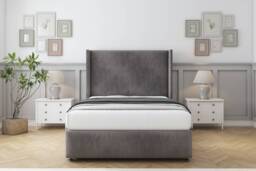 "Sloomy Stratford Slate Naples Divan Bed With Mattress No Drawers With 54"" Wingback Headboard & 12"" Matching Footboard 5' King Grey Slate King 1"