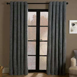 "OHS Teddy Fleece Thermal Lined Eyelet Curtains, 66x90"" - Grey"