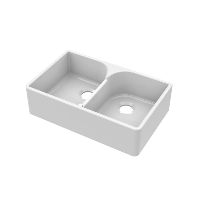 Balterley Double Bowl Stepped Weir Butler Kitchen Sink - No Overflow, No Tap Hole White White 1
