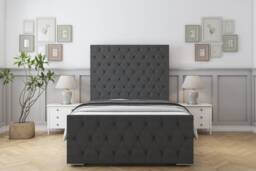 "Sloomy Watson Graphite Dumfries Bed Frame With Mattress With 50"" Upholstered Headboard 4'6 Double"