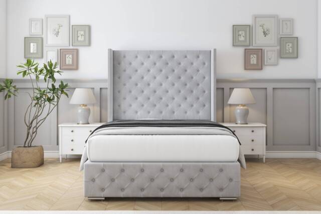 "Sloomy Arundel Silver Naples Bed Frame With 50"" Upholstered Wingback Headboard 3' Single"