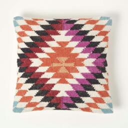 Homescapes Manila Handwoven Kilim Cushion with Feather Filling - 45 x 45 cm Multi Pink, orange, blue, white and black 1