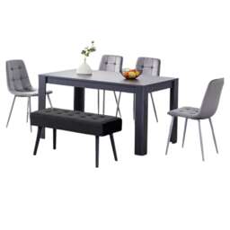 Kosy Koala Modern Dark Grey Dining Table Set with 4 Grey Velvet Chairs And 1 Black Bench