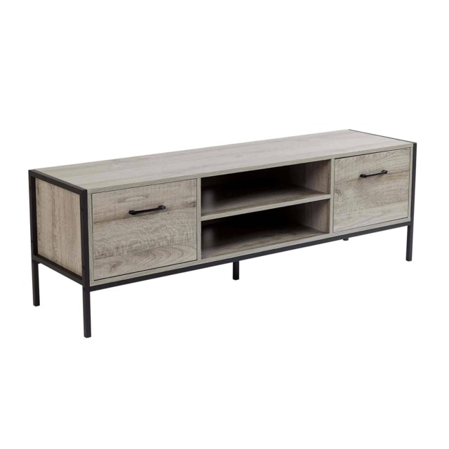 TV Unit Media Stand Storage Cabinet Modern Oak Finish Cupboard and Shelf Storage Grey