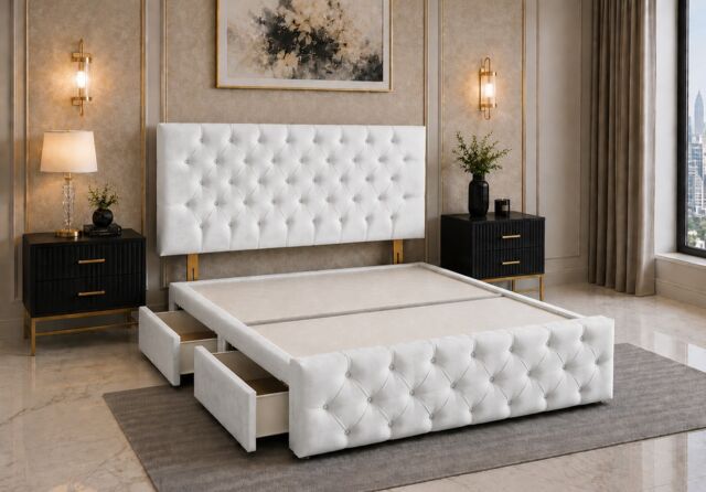 Brooklyn Divan Bed with Upholstered Headboard & Footboard Base - Single White Plush No Storage
