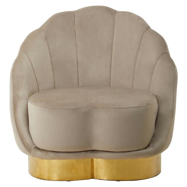 Orsina Mink Velvet Accent Chair Mink Velvet Upholstery with Scalloped Shell Design, Gold Finish Curved Base