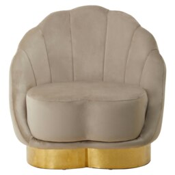 Orsina Mink Velvet Accent Chair Mink Velvet Upholstery with Scalloped Shell Design, Gold Finish Curved Base