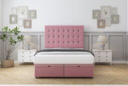 "Sloomy Alabama Pink Plush Ottoman Bed Base With 26"" Strutted Headboard 4'6 Double Pink Pink Double 1"