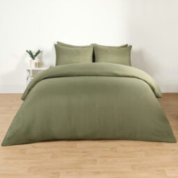 OHS Soft Microfibre Plain Duvet Cover and Pillowcase Set, Double - Woodland Green