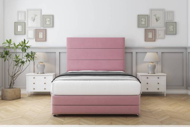 "Sloomy Monaco Pink Plush Divan Bed With Mattress 2 Drawers Right Side With 26"" Strutted Headboard & 12"" Matching Footboard 6' Super King Pink Pink Super King 1"
