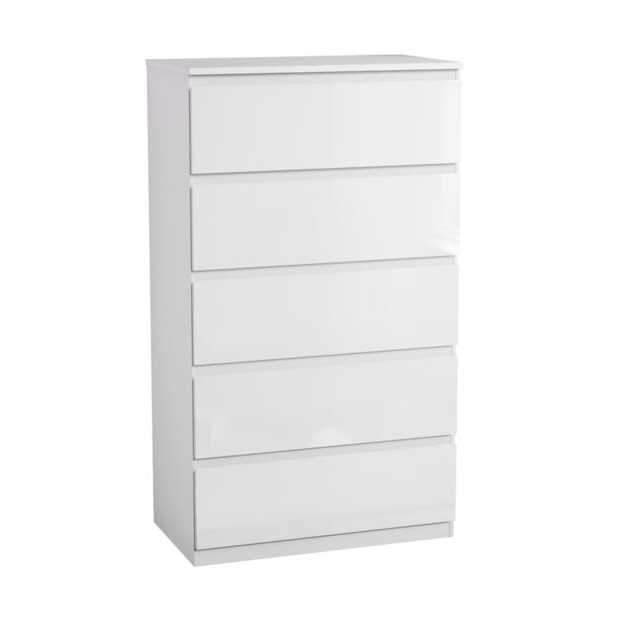 Fairfield Minimalist Large and Tall Chest of Drawers 5 Draw In Gloss White White White 1