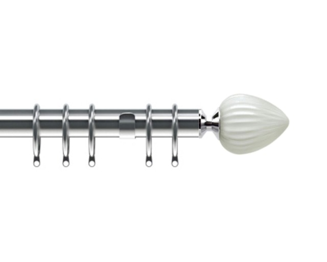 25-28mm Realm End Satin Silver Metal Curtain Pole Set 120 - 210cm Silver Silver