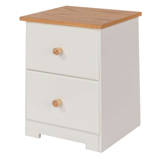 Colorado 2 Drawer Bedside Cabinet Soft White Painted Finish with Oak Woodgrain Top, Bedroom Furniture White Soft White 1
