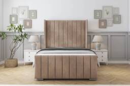 "Sloomy Melbourne Mink Naples Bed Frame With Mattress With 50"" Upholstered Wingback Headboard 2'6 Small Single"