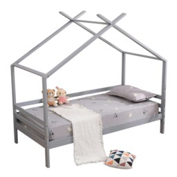 Teddy Kids Childrens Grey Wooden House Treehouse Single Bed Frame (Single) Grey Grey Single