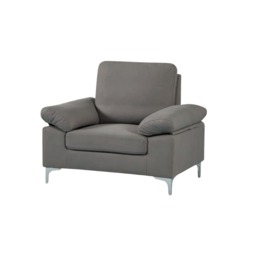 Modern Grey Fabric One Seater Sofa with Chrome Feet - Comfortable Couch with Cushion for Living Room, Bedroom or Office