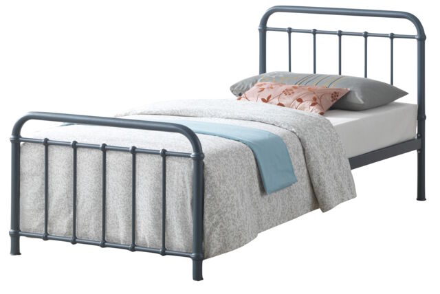 3ft Single Grey Tubular Steel Metal Retro Victorian Bed Frame Bedstead Grey Single