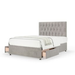 Super Ortho Orthopaedic Seal Grey Naples Velvet 2 Drawer Divan Set And Lona Headboard Small Double
