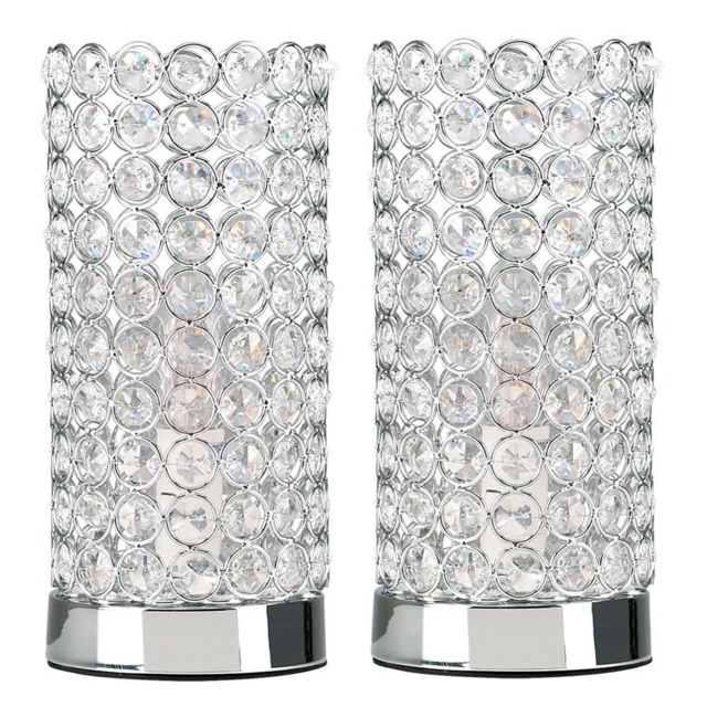 ValueLights Ducy Pair Chrome and Clear Touch Table Lamps and Bulbs