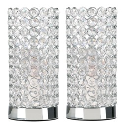 ValueLights Ducy Pair Chrome and Clear Touch Table Lamps and Bulbs