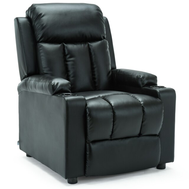 Studio Bonded Leather Recliner w Drink Holders Sofa Chair (Black)
