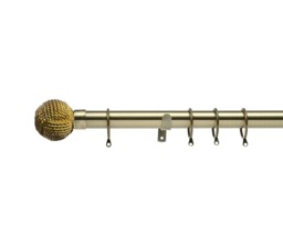 Lister Cartwright 28mm Antique Brass Fixed Metal Curtain Pole Set Rings with Knotted Ball Finial Easy fit (400 cm)
