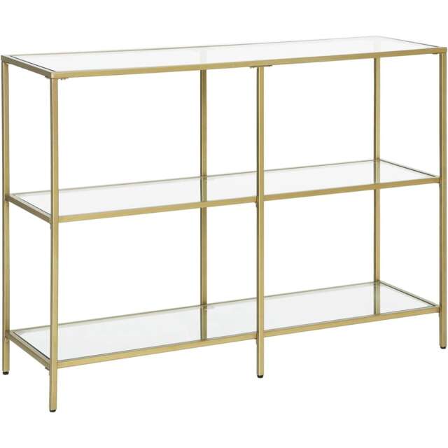 3-Tier Glass Sofa Console Table with Storage Shelves, Easy Assembly, Gold