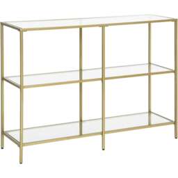 3-Tier Glass Sofa Console Table with Storage Shelves, Easy Assembly, Gold