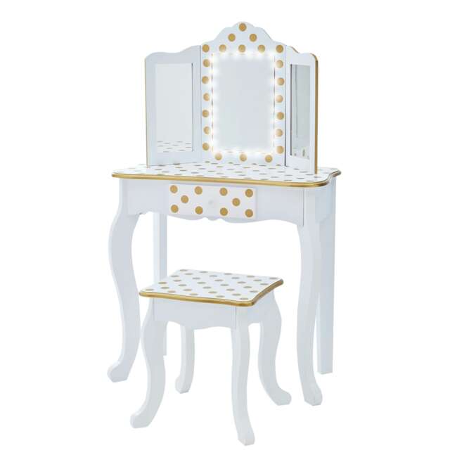 Teamson Kids Polka Dot Prints Gisele Vanity Playset with LED Mirror
