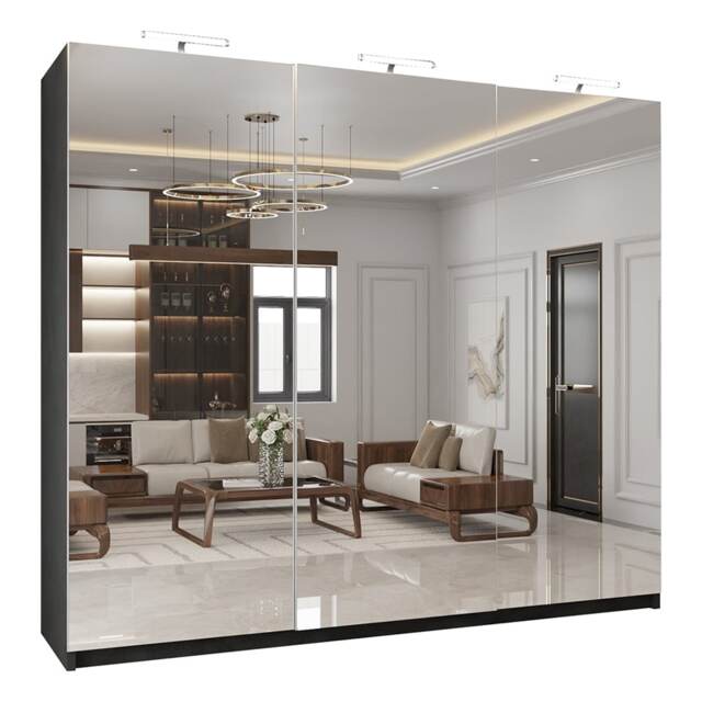Sliding Wardrobes 4U Full Mirror Sliding Wardrobe - Modern Bedroom Storage in 150cm, 203cm and 250cm Grey Grey250cm
