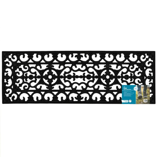 JVL Lexi Wrought Iron Effect Rubber Step Mat 25x75cm, Black
