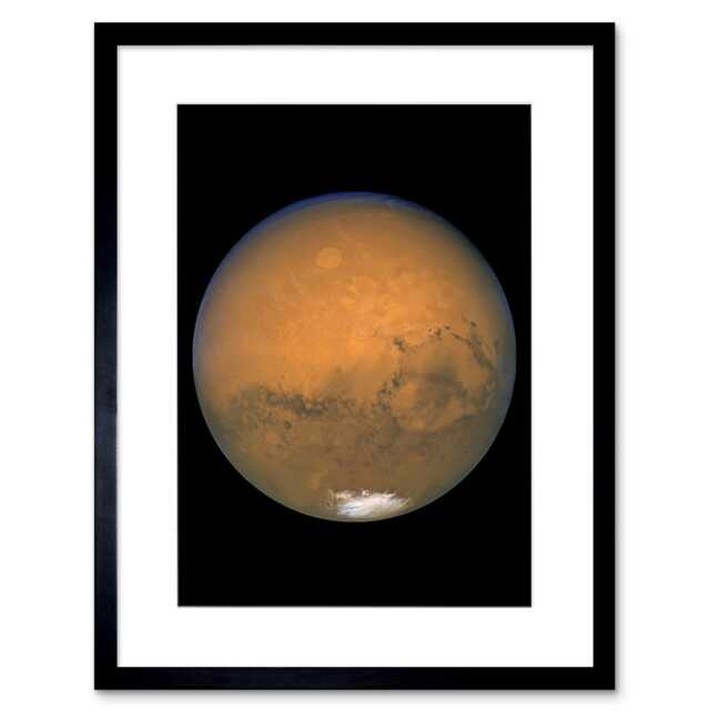 "NASA Hubble Space View Mars Red Planet Olympus Volcano 9x7"" Black Framed Wall Art Print"