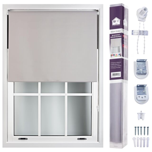 FURNISHED Made to Measure Blackout Blinds Easy Fit UV Protection Insulated Window Shade (W)60cm x (L)210cm Grey Grey (W) 60cm x (L) 210cm