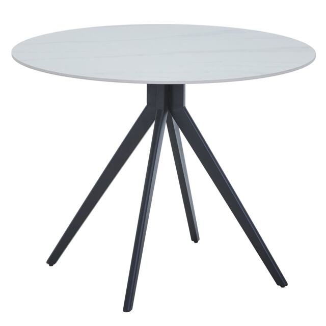 Aspen Compact Round Dining Table - Durable Wood-Effect or Sintered Stone Top with Black Metal Pedestal Legs White White Small 1