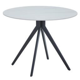 Aspen Compact Round Dining Table - Durable Wood-Effect or Sintered Stone Top with Black Metal Pedestal Legs White White Small 1
