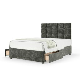Majestic 1000 Pocket Sprung Charcoal Chenille 2 Drawer Divan Set And Pearl Headboard King Size