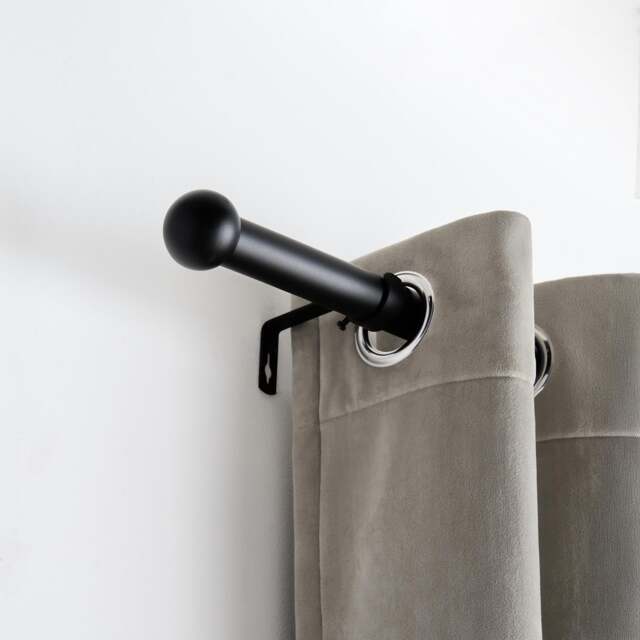 OHS Curtain Pole Extendable 28mm Metal Finnials Ball End Rod Fittings Black