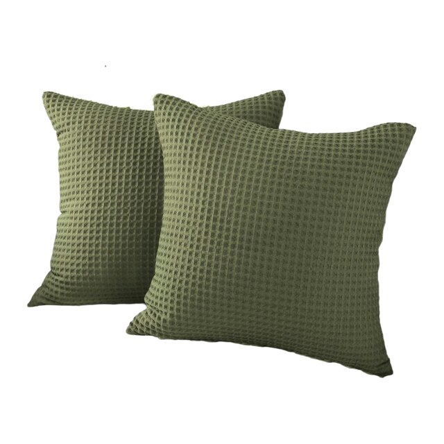 Two Pack Waffle Cushion Covers 50 x 50cm - 100% Cotton Green Khaki 2