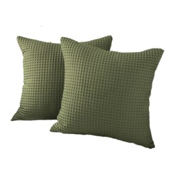 Two Pack Waffle Cushion Covers 50 x 50cm - 100% Cotton Green Khaki 2