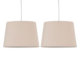 Set of 2 Natural Cotton 28cm Tapered Cylinder Pendant or Lamp Shades Brown Medium 2
