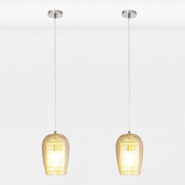 Set of 2 Dimpled Glass and Jewelled Pendant Lights Chrome Clear 2