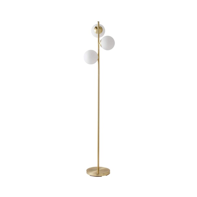 ValueLights Jas 3 Gold Metal Floor Lamp White Frosted Glass Shades Gold White