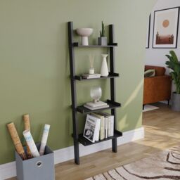 Vida Designs York 4 Tier Ladder Bookcase Display Storage, Black