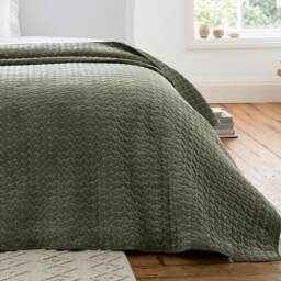 Bianca Attica Velvet Embroidered Bedspread Green One Size