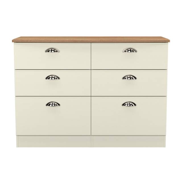 Albert 6 Drawer Wide Chest of Drawers in Cream Ash & Riviera Oak (Ready Assembled) Cream Cream Ash & Riviera Oak