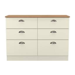 Albert 6 Drawer Wide Chest of Drawers in Cream Ash & Riviera Oak (Ready Assembled) Cream Cream Ash & Riviera Oak