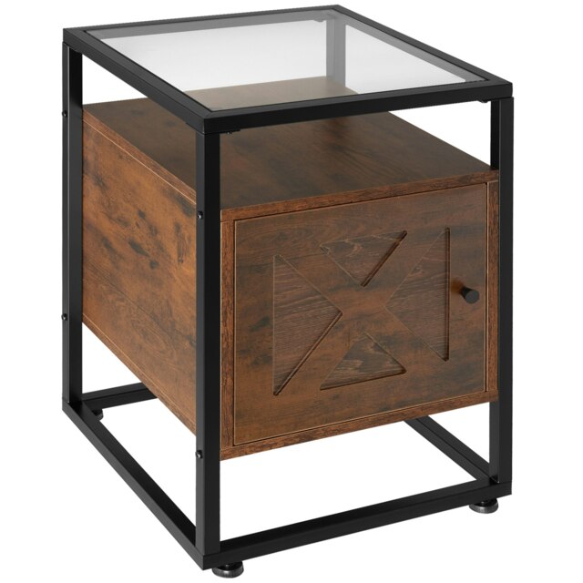 Bedside table Kidderminster 40x43x60.5cm with shelf & cupboard Brown Dark Wood