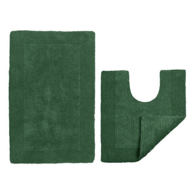 Elegance Reversible Heavyweight Bath Mat and Pedestal Set Green Green Dark Green