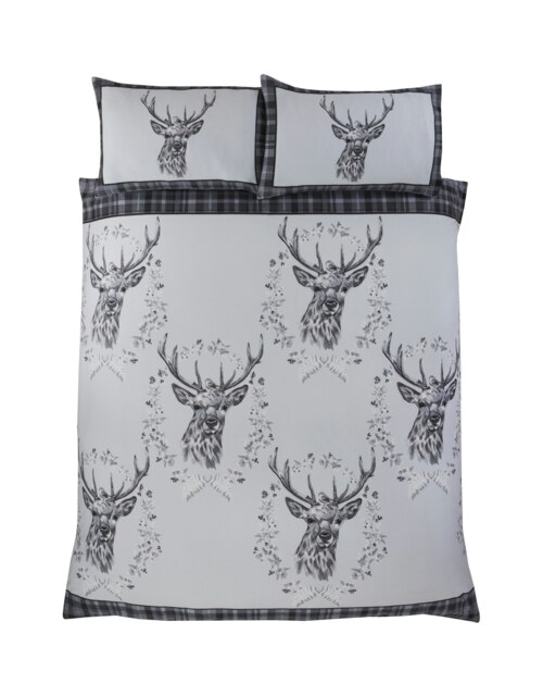 Angus Stag Tartan Brushed Cotton Bedding Set Grey 1