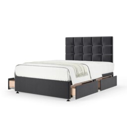 Ortho Classic Orthopaedic Graphite Plush Velvet 4 Drawer Divan Set And Pearl Headboard Super King